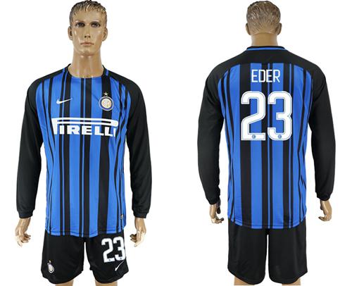 Inter Milan #23 Eder Home Long Sleeves Soccer Club Jersey - Click Image to Close